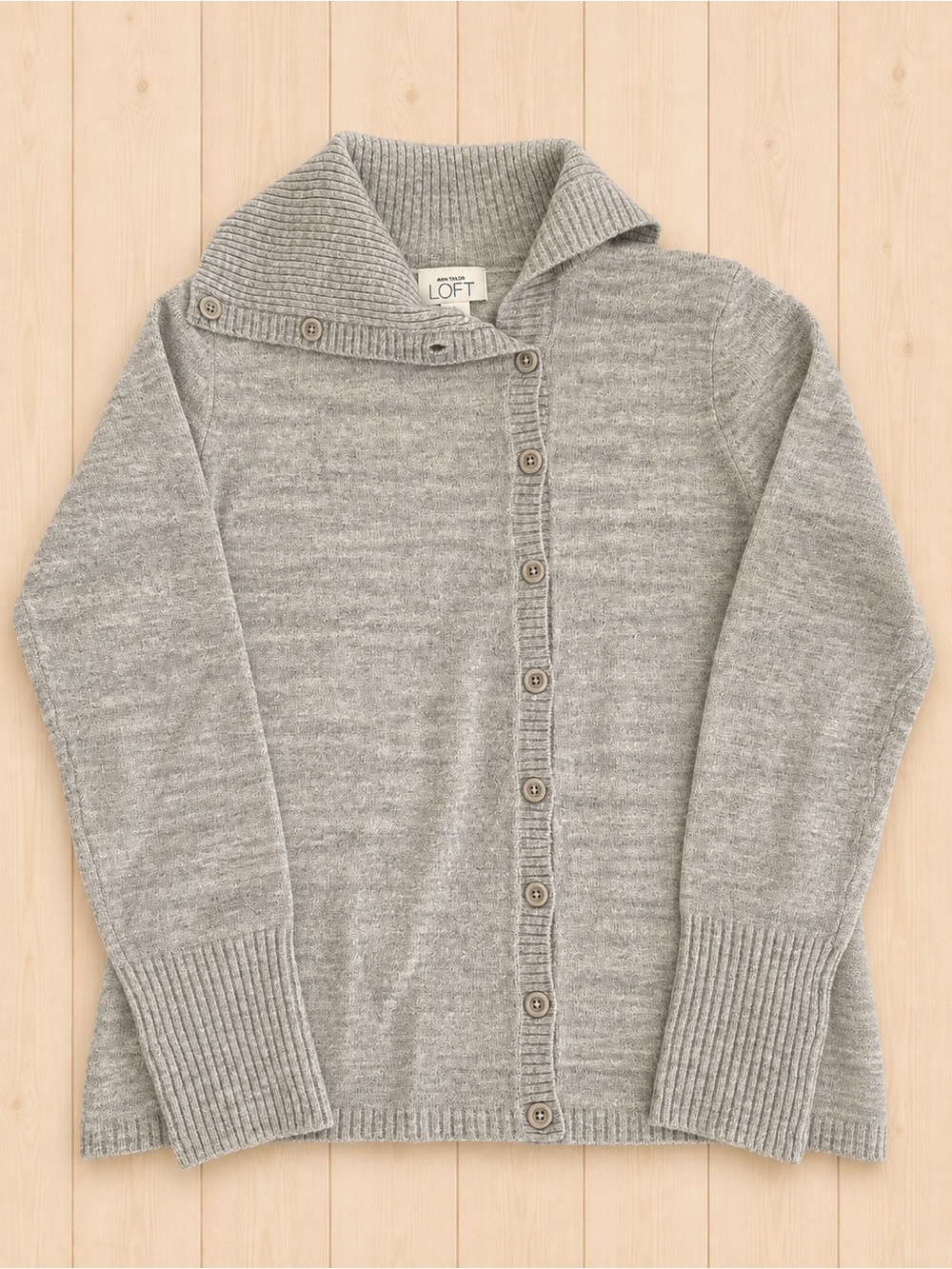 Y2K LOFT Merino Blend Asymmetrical Button Cardigan Sweater Gray S